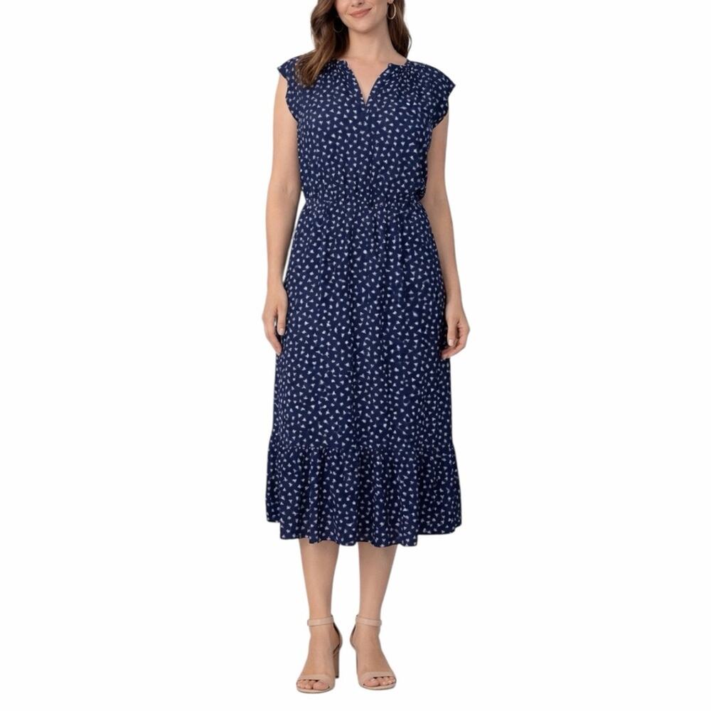 J. Crew Midi Dress Blouson Flutter Sleeve Navy Blue Star Print Women’s Size XLT - Picture 13 of 13